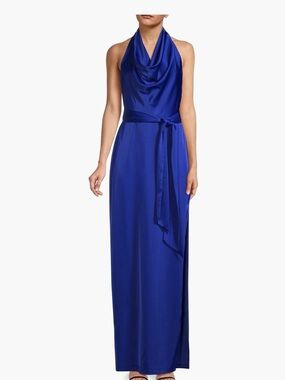 Liv Foster Satin Cowl-Neck Column Gown Size 8